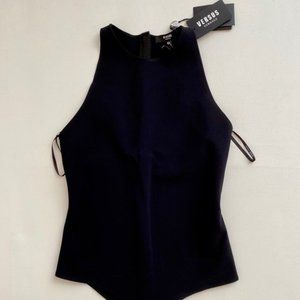 Versus by Versace Racerback Zip Tank Bodysuit Black